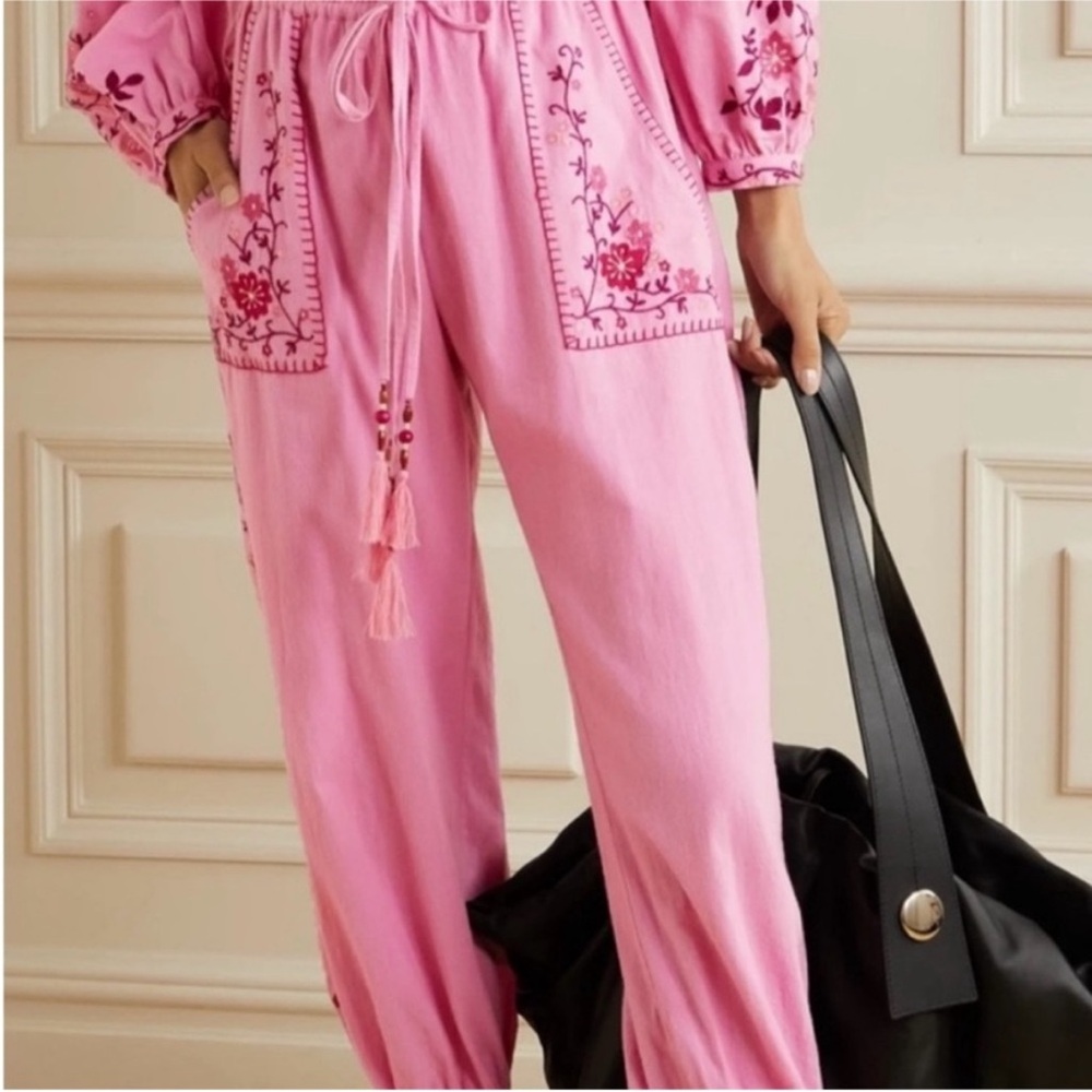 LoveShackFancy Rosy Pink pants embroidered cute size small